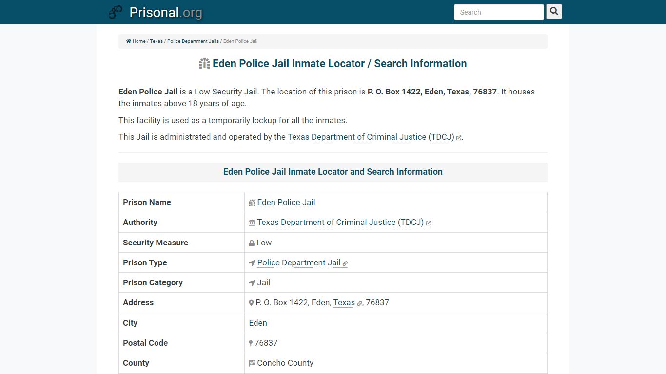 Eden Police Jail-Inmate Locator/Search Info, Phone, Fax ...