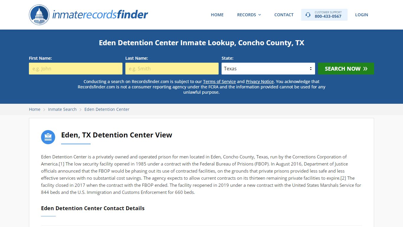 Eden Detention Center Roster & Inmate Search, Concho ...