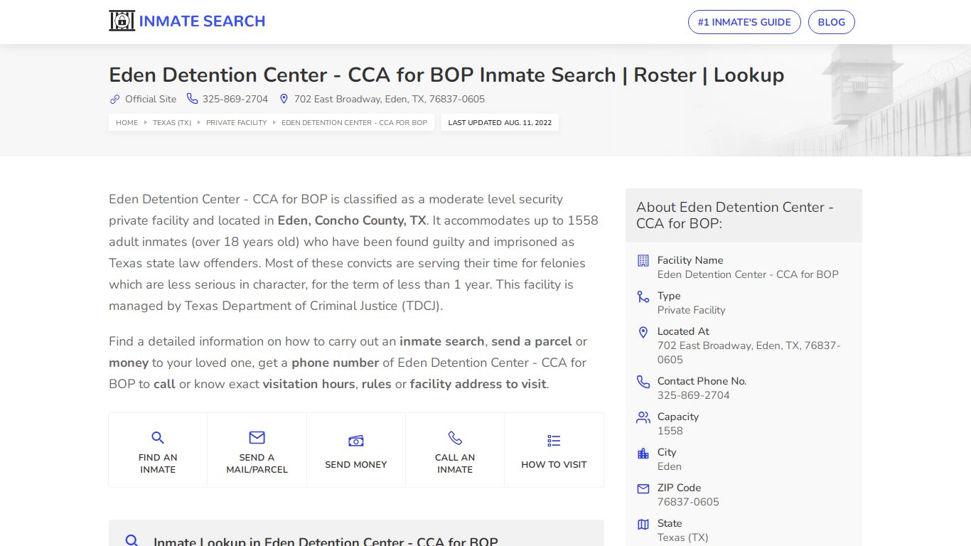 Eden Detention Center - CCA for BOP Inmate Search | Roster ...