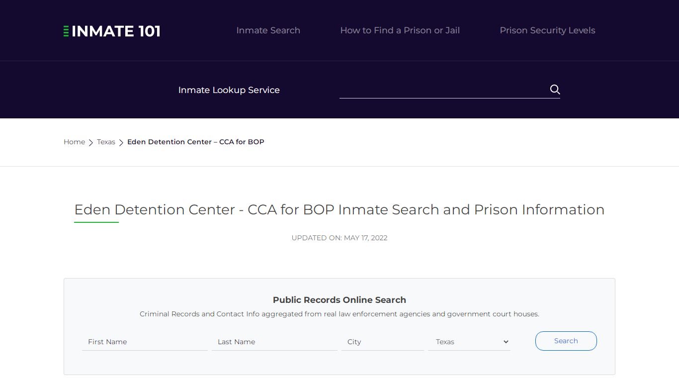 Eden Detention Center - CCA for BOP Inmate Search ...