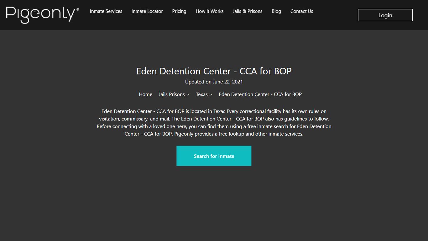 Eden Detention Center - CCA for BOP Inmate Search | Texas